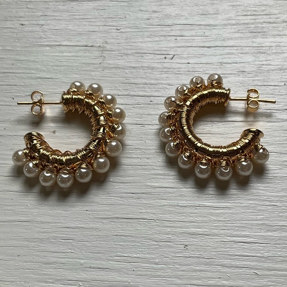 Petit Papillon Jewelry - Gold and Pearl Wrapped Hoop Earrings